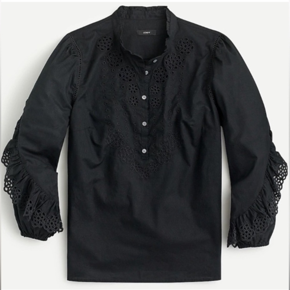 J. Crew Floral Embroidered Eyelet Ruffle Sleeve 100% Cotton Whimsigoth Blouse